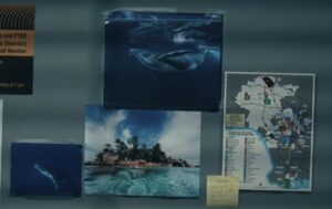 オフィスに貼られたクジラの写真