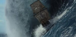 波でサーフィンする大迫力の船 Netflix映画『パイレーツ 失われた王家の秘宝』