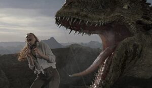 俳優カレン・ギランが恐竜にびびるシーン